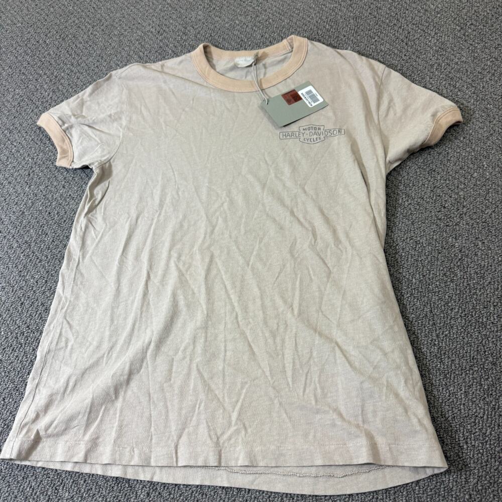 VINTAGE Harley Davidson Women Top Shirt Size Small S Beige Short Sleeve T Tee